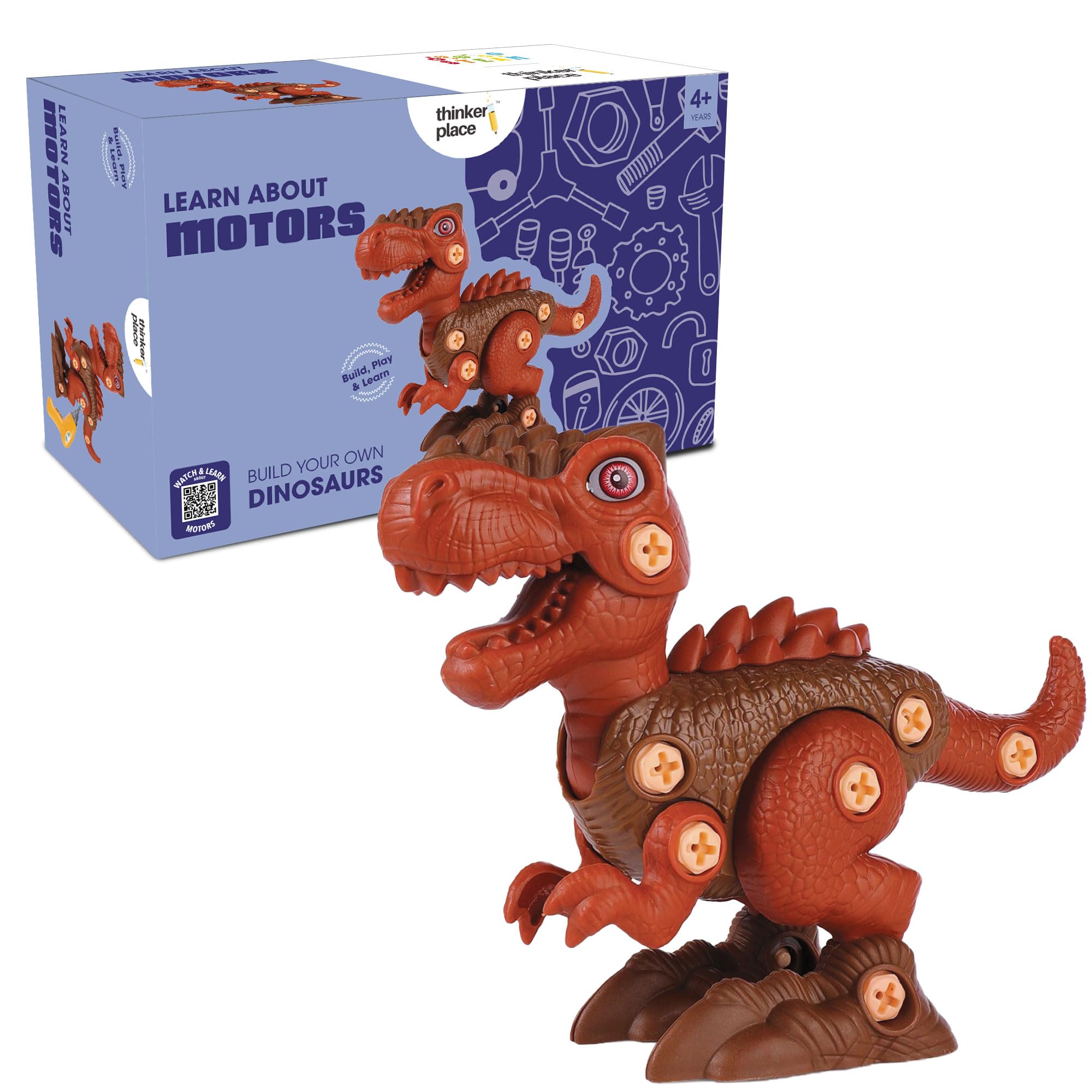 ThinkerPlace Large DIY T. Rex Dinosaur Kit with Motor Play | Learn